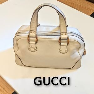 GUCCI Bamboo Cream Leather Boston Bag